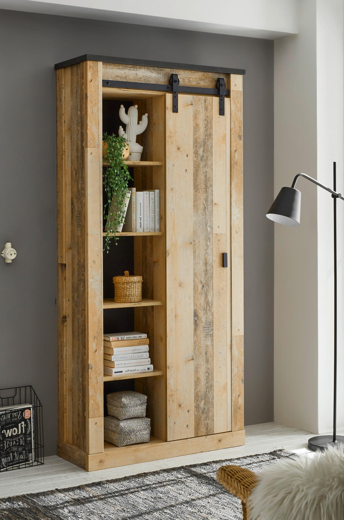 SCHUHSCHRANK Flurschrank Used Wood Vintage 93 x 201 cm - Anthrazit/Schwarz, Holzwerkstoff/Metall (93/201/38cm) - Furn.Design