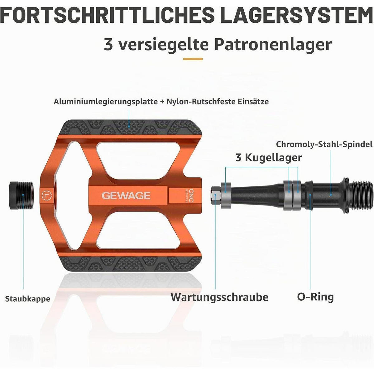 FAHRRADPEDALE Aluminium Orange mit Reflektor - Orange, Metall (7.5/1.5/11cm)