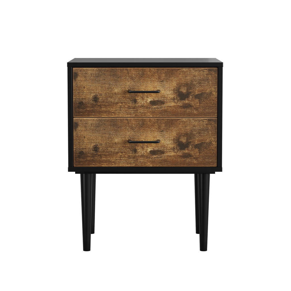 Modfu NOČNÍ stolek z MDF 51x38x66 cm hnědý se 2 zásuvkami, multifunkční úložný prostor v retro stylu