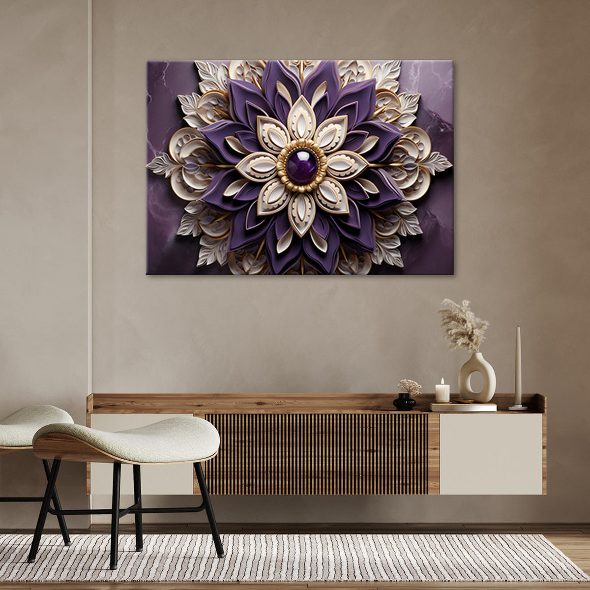 WANDBILD blume abstrakt diamant 3d - Lila, Textil (60/40cm) - Feeby