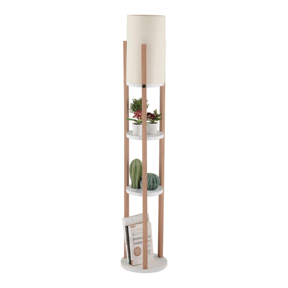 LAMPE mit 3 runden ablagen - circle 21/21/135 cm - Weiß, Holzwerkstoff (21/21/135cm) - Calicosy