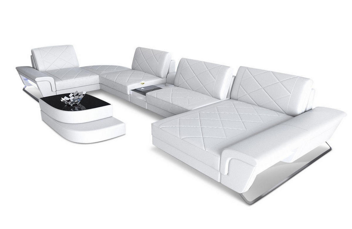 WOHNLANDSCHAFT Bari U - Weiß, Leder (456/89/243cm) - Sofa Dreams