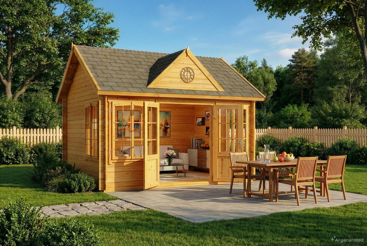 GARTENHAUS Holz Clockhouse - Pinienfarben, Holz (440/336/340cm) - Alpholz