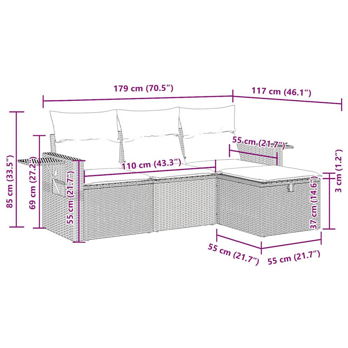 GARTEN-SOFAGARNITUR 4-TLG. Mit Kissen Beige Poly Rattan - Beige/Hellgrau, Kunststoff - vidaXL