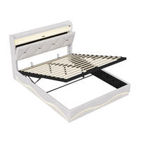 POLSTERBETT 160x200 cm mit hydraulischem Stauraum, Stauraumkopf, RGB-LED, USB-/Typ-C, Samtstoff in Beige - Beige, Holz (160/200cm) - BRILVERDE