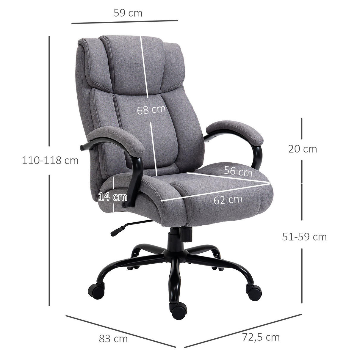 BÜROSTUHL in Hellgrau 83x72,5x118 cm mit breiter Sitzfläche, Wippfunktion und verstellbarer Sitzhöhe - Hellgrau, Kunststoff (72.5/118/83cm) - IVMEU