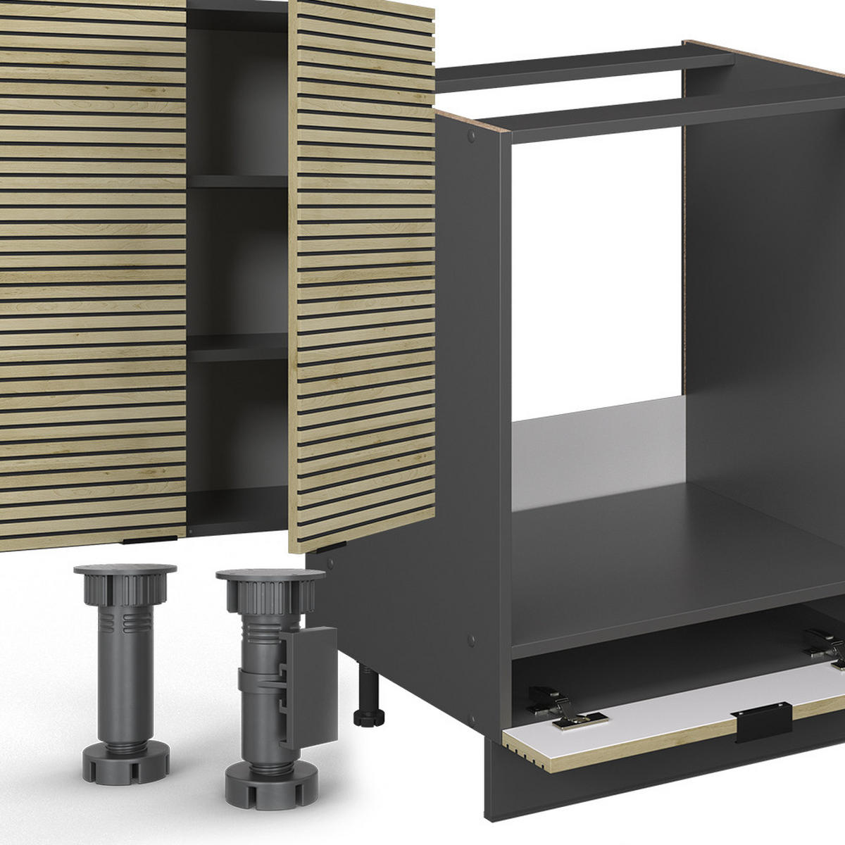 ROHOVÁ KUCHYŇ Fame-Line Dubový panel/antracit - antracitová/barva dubu, kompozitní dřevo (347/81.6/60cm) - Vicco