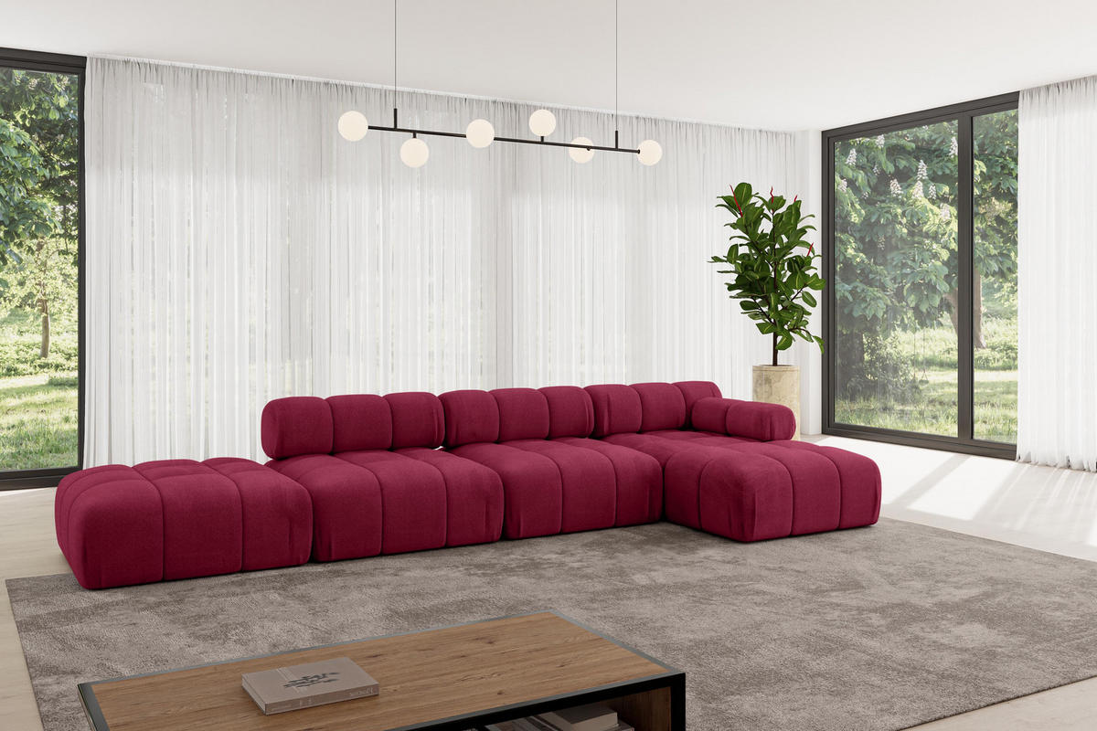 ECKSOFA modulares Sofa Lizur-L2 - 380x160x70 cm Bordeauxrot Velours - Bordeaux, Holzwerkstoff/Textil (380/160cm) - ALTDECOR