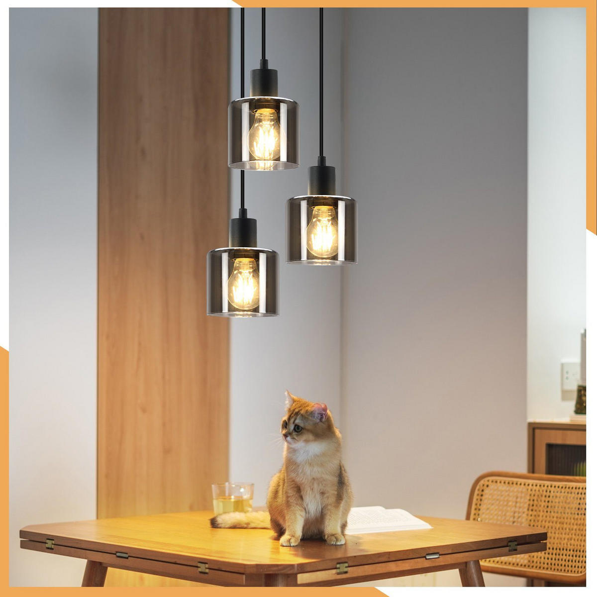 HÄNGELEUCHTE Klassik 3-flammig 26/26/195 cm - Grau, Glas (26/26/195cm) - Nettlife