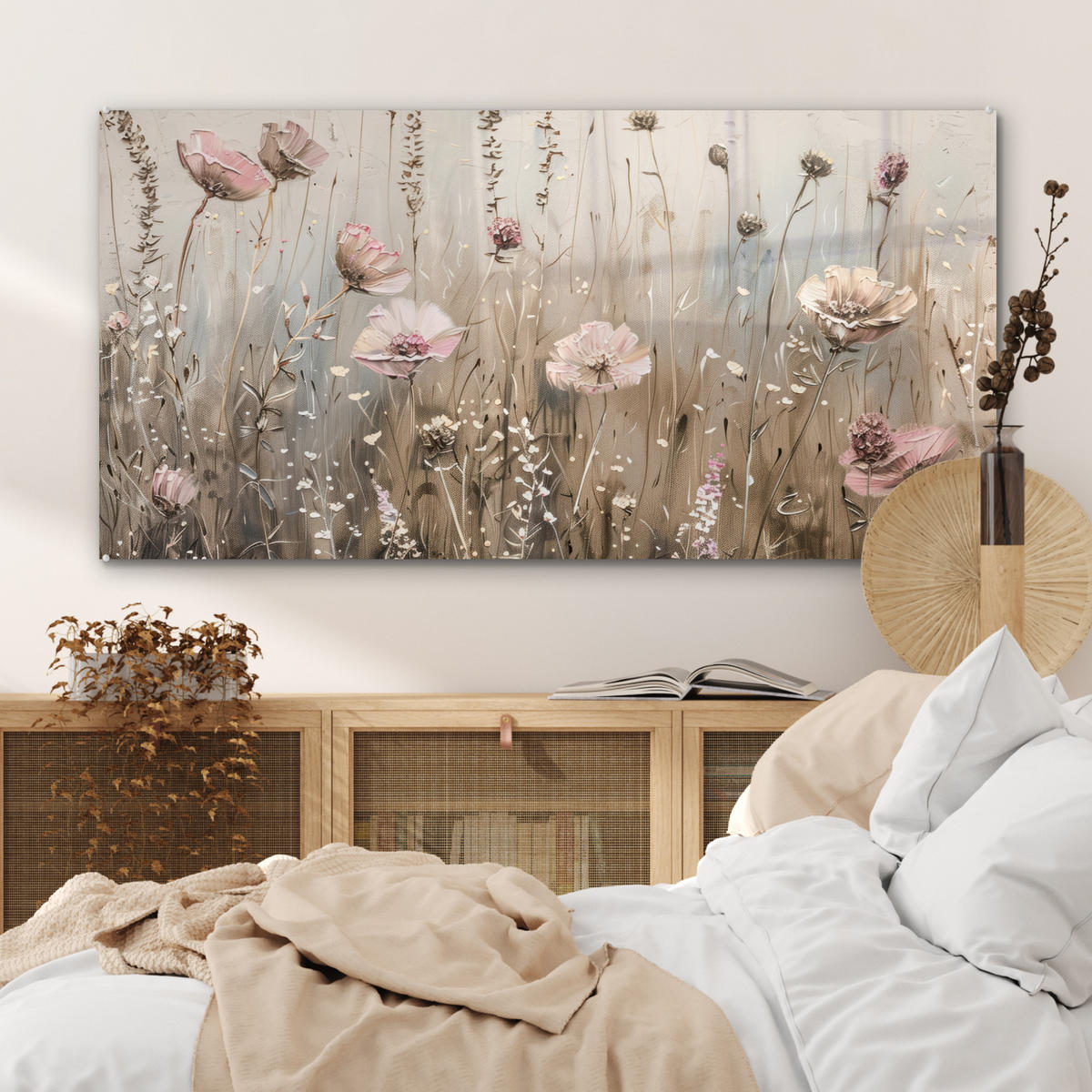 OBRAZ NA AKRYLOVOM SKLE Kvety - Ružová - Moderné - Béžová 120x60 cm - béžová, sklo (120/60cm) - MuchoWow