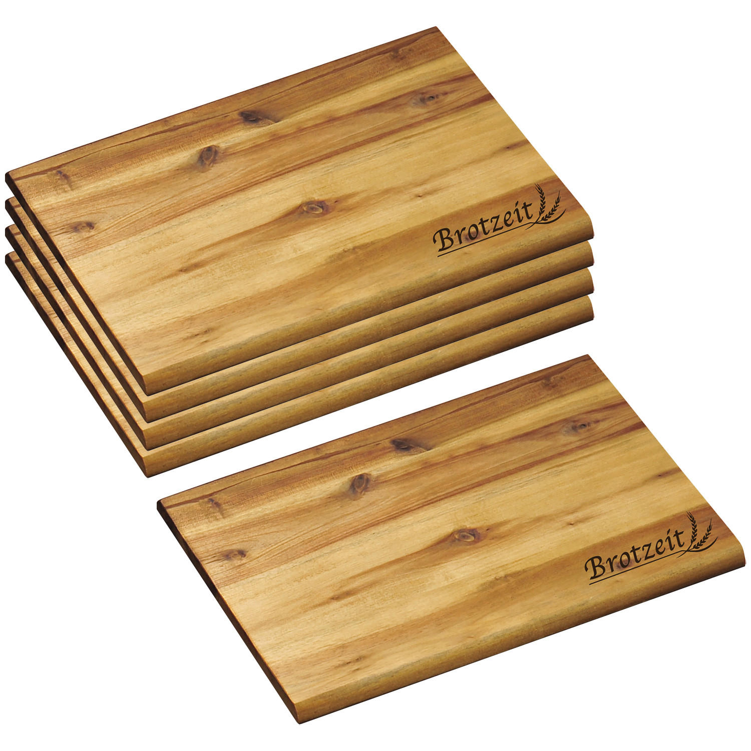 SCHNEIDEBRETT, "Brotzeit" 5 Stück, Akazienholz - 32 x 21cm - Naturfarben, Holz (21/32cm) - Kesper