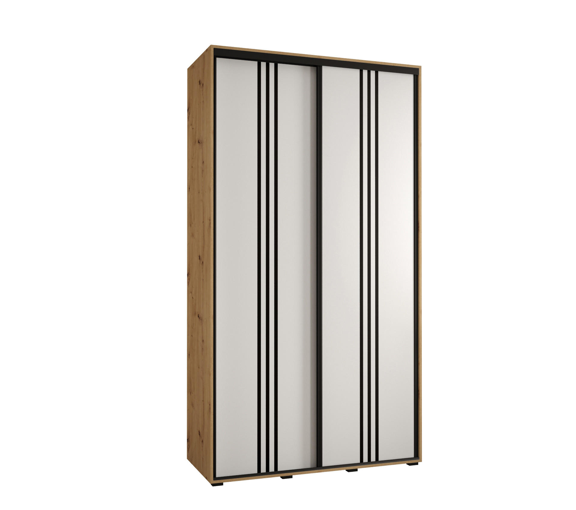 Abiks Möbel SCHWEBETÜRENSCHRANK Eiche Artisan, Weiß, Schwarz 130cm × 60cm × 235cm