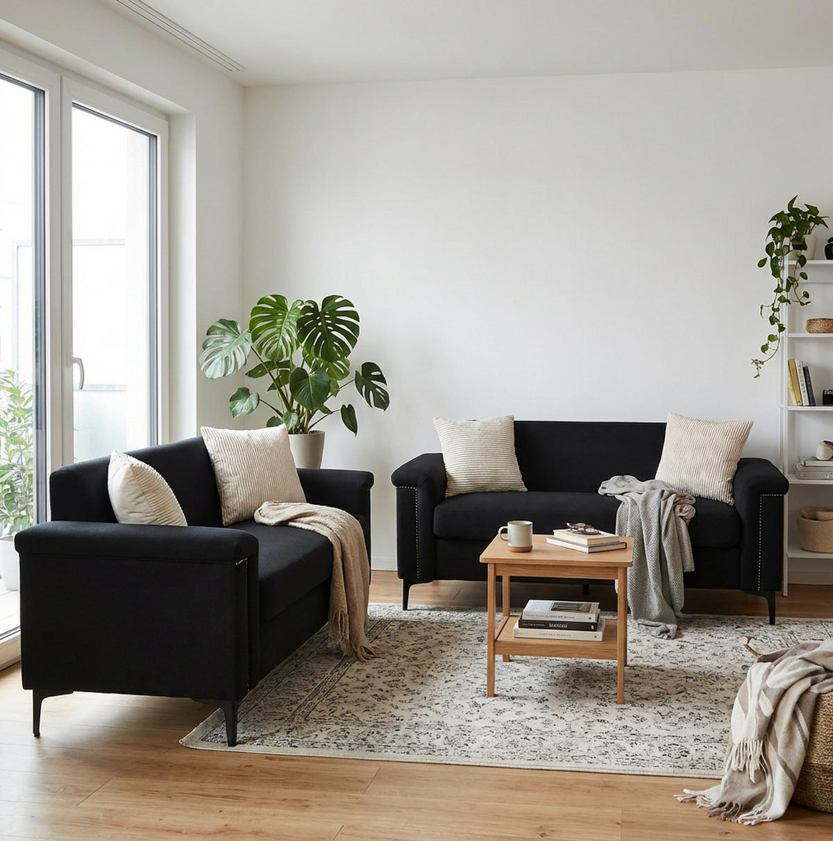SOFA 2er-Set 172 cm Schwarz Stoff mit Metallfüßen - Schwarz, Holz (73.5/81.5/172.1cm) - Meubliv
