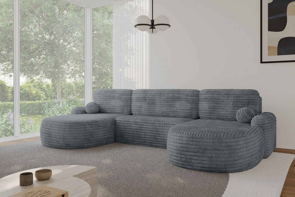 WOHNLANDSCHAFT mit Schlaffunktion und Bettkasten LIRA-U - 335x172x89 Dunkelgrau - Dunkelgrau, Holzwerkstoff/Textil (335/89/172cm) - ALTDECOR