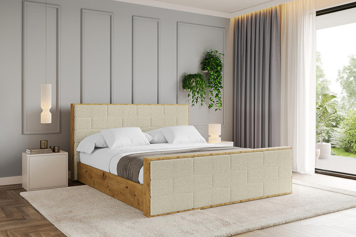 POLSTERBETT mit Bettkasten, Fußteil und Lattenrost, Boxbett mit Matratze H3/H4 - ENZO8-Z 120x200 Beige - Taupe, Holzwerkstoff/Textil (120/200cm) - ALTDECOR