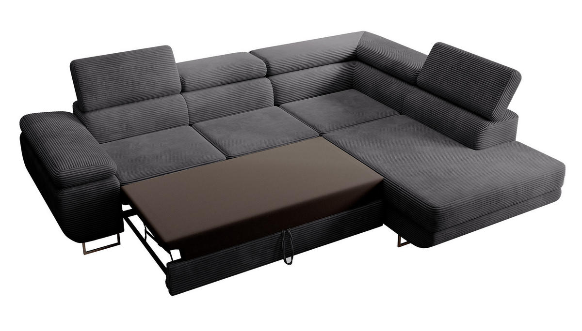 ECKSOFA Stevil Dunkelgrau Cordbezug - Dunkelgrau/Silberfarben, Textil/Metall (275/203cm) - Selsey