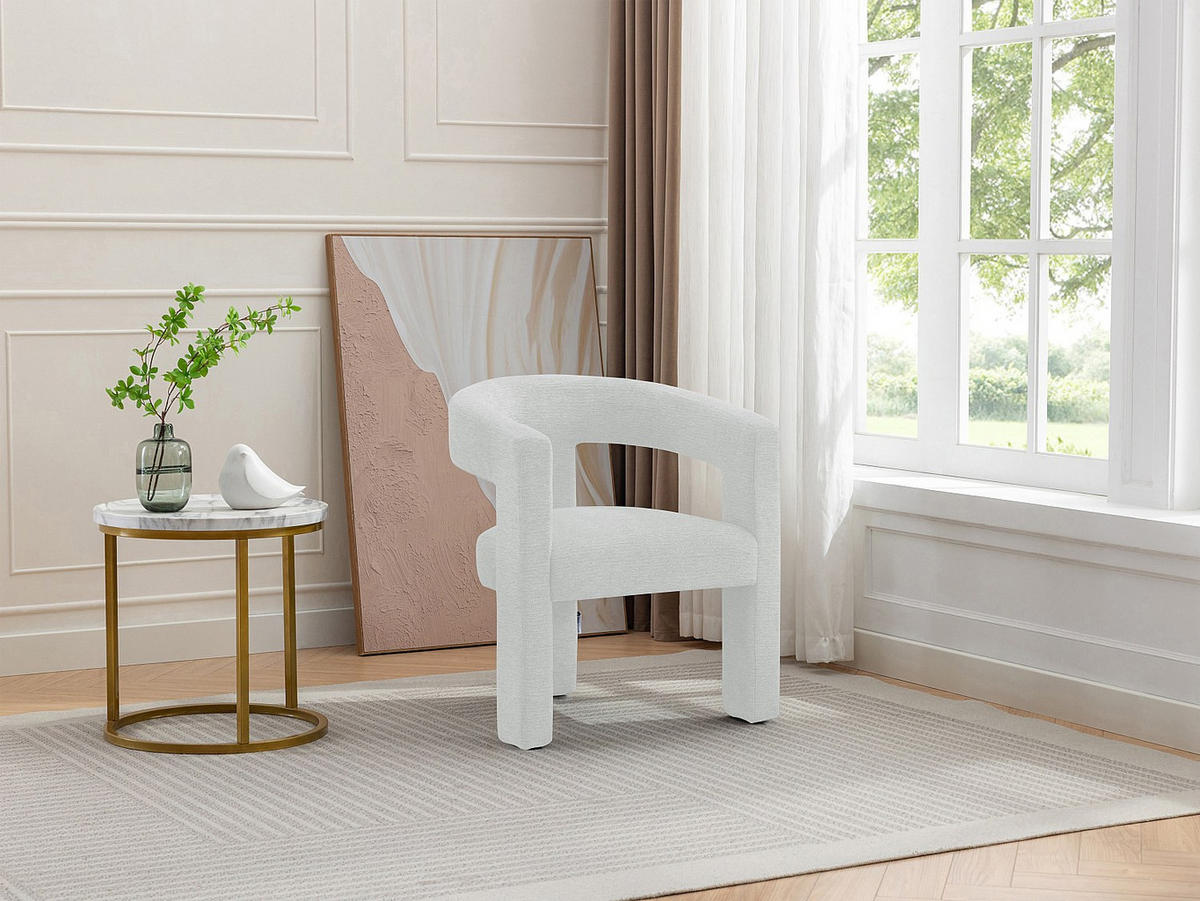 SESSEL mit gerader Rückenlehne - 1 Person - stoff - weiß Favina - Creme, Textil (64/75/59cm) - Vente-Unique
