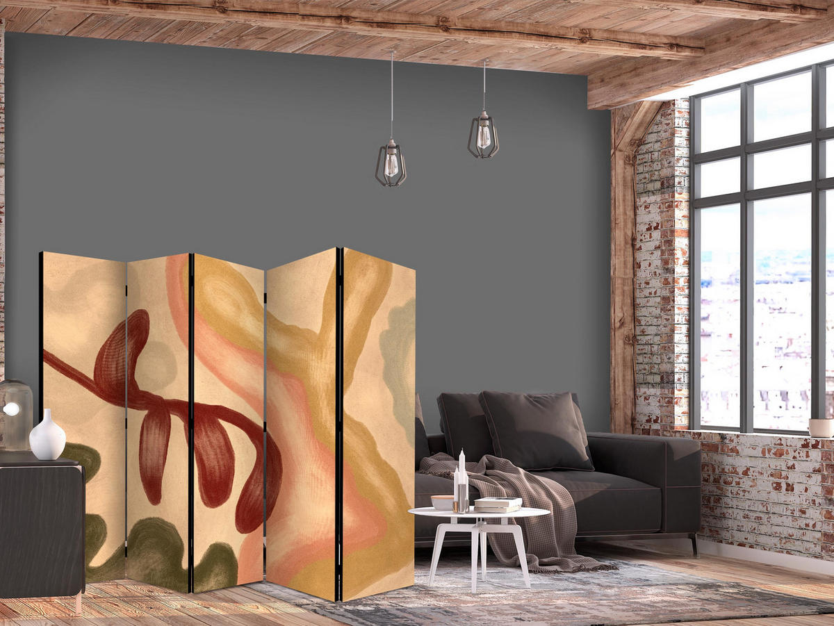 PARAVENT Einseitig Bedruckter 5-tlg 225x172 cm Irreguläre Geometrische - Multicolor, Holz/Textil (225/172/3cm) - Muralo