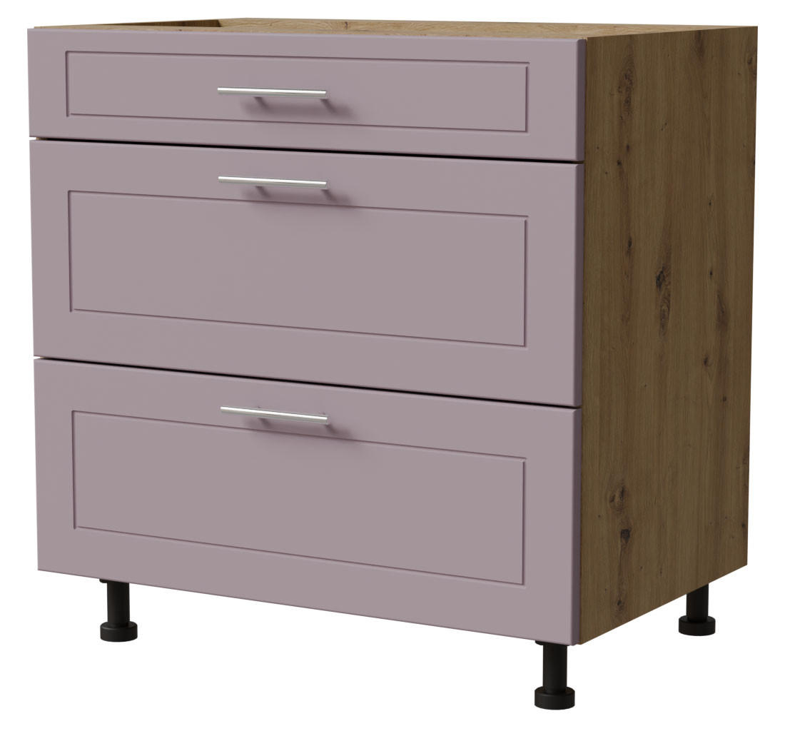 SCHUBLADENUNTERSCHRANK Bari D3/80 Eiche Artisan / RAL 4009 pastellviolett 80 / 50 / 82cm REJS Vollauszug - Violett/Eiche Artisan, Holz/Holzwerkstoff (80/82/50cm) - Feldmann-Wohnen