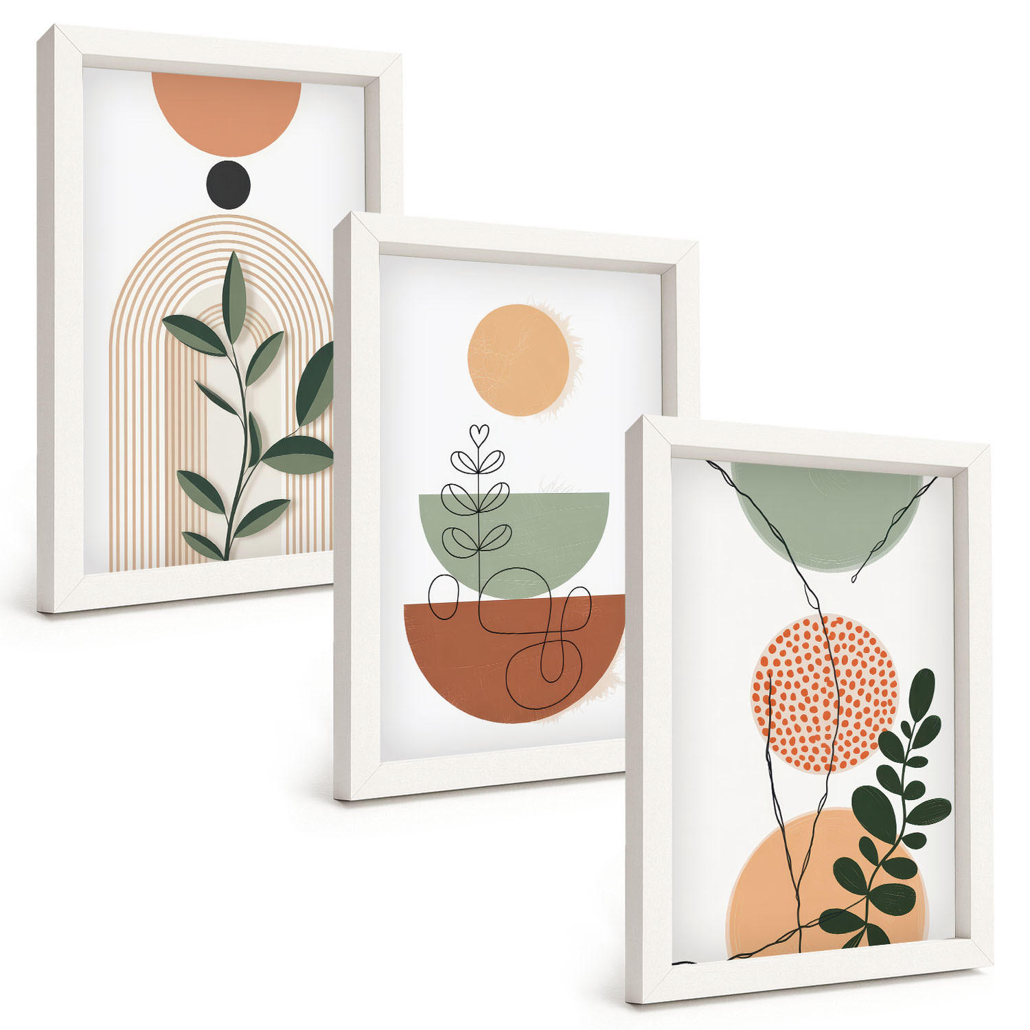 BILDER SET 3er Set - 20x30 cm Weißer Rahmen - Abstrakte Pflanzenformen - Weiß, Kunststoff (20/30cm) - TULUP