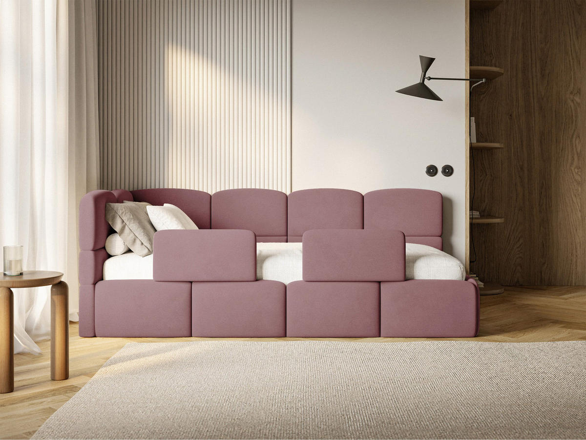 DETSKÁ POSTEĽ Cloudy ružová 90x200 cm, s matracom a zábranou, záhlavie vľavo, zamat - čierna/pink, textil/plast (90/200cm) - Selsey