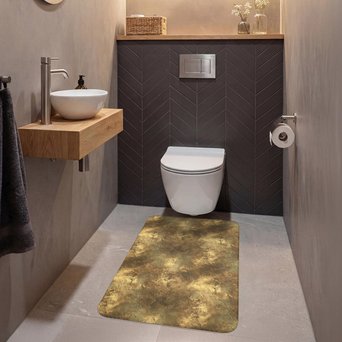 WC PŘEDLOŽKA Antique - metalický vzhled - Gold 60x90 cm - zlatá, textil/plast (60/1cm) - OnlyWow