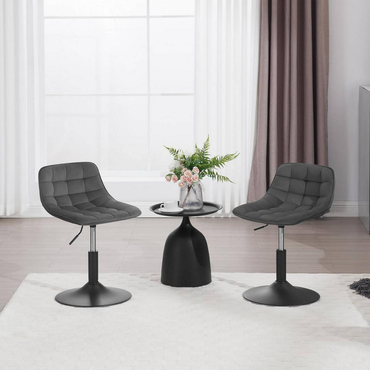 BARHOCKER Mehrzweck 360° Schwenken Samt, Dunkelgrau - Dunkelgrau/Schwarz, Textil/Metall (42.5/72/45cm) - Woltu