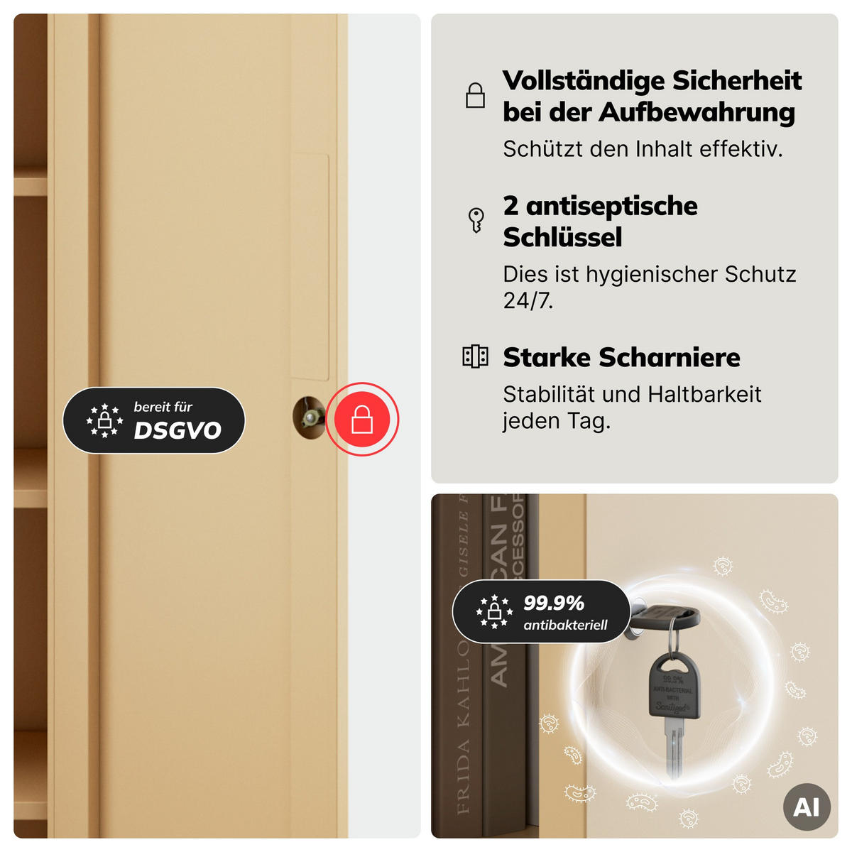 BÜRO Aktenschrank ALEX 185x45 x40 cm - Beige, Metall (45/185/40cm) - Jan Nowak