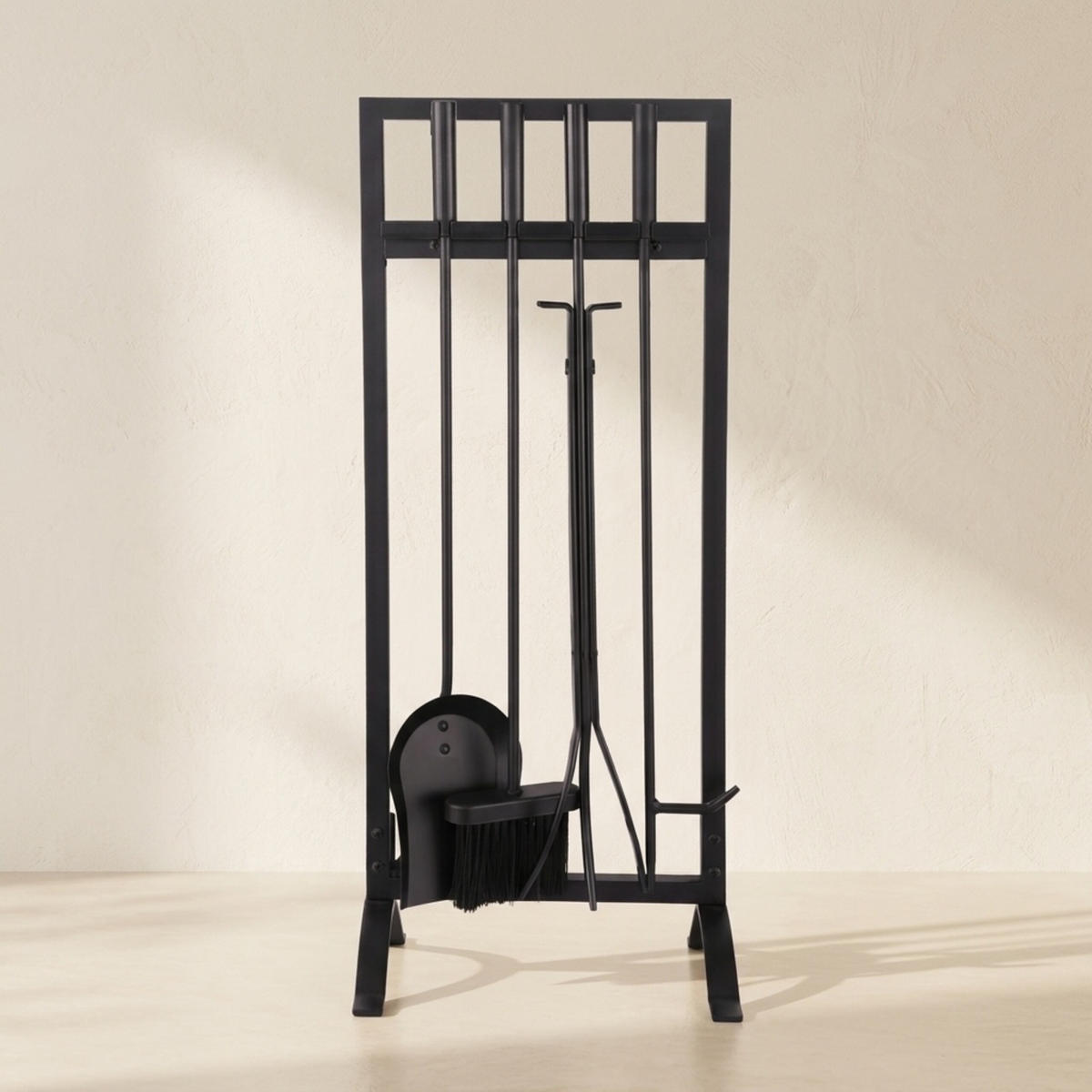 SET Negru 5-piese ustensile șemineu fier 79 cm - negru, metal (31/79/27cm) - Relaxdays