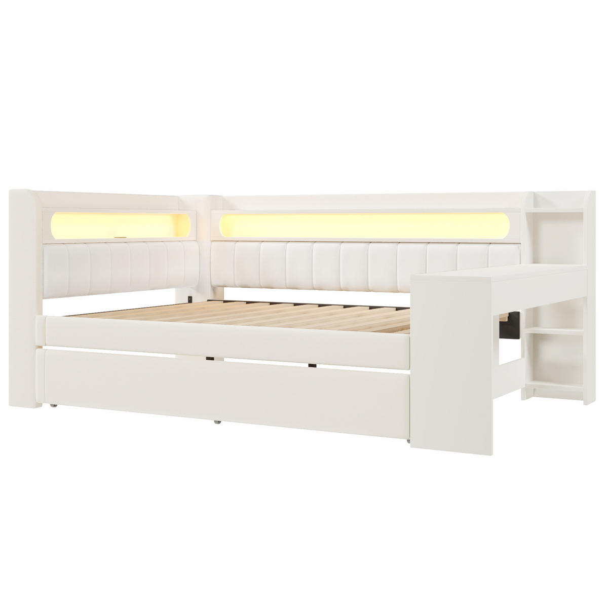 POLSTERBETT 140/200 cm Weiß mit PolsterPolsterbett, Schreibtisch und LED-Beleuchtung - Weiß, Holzwerkstoff (140/200cm) - Flora Grace