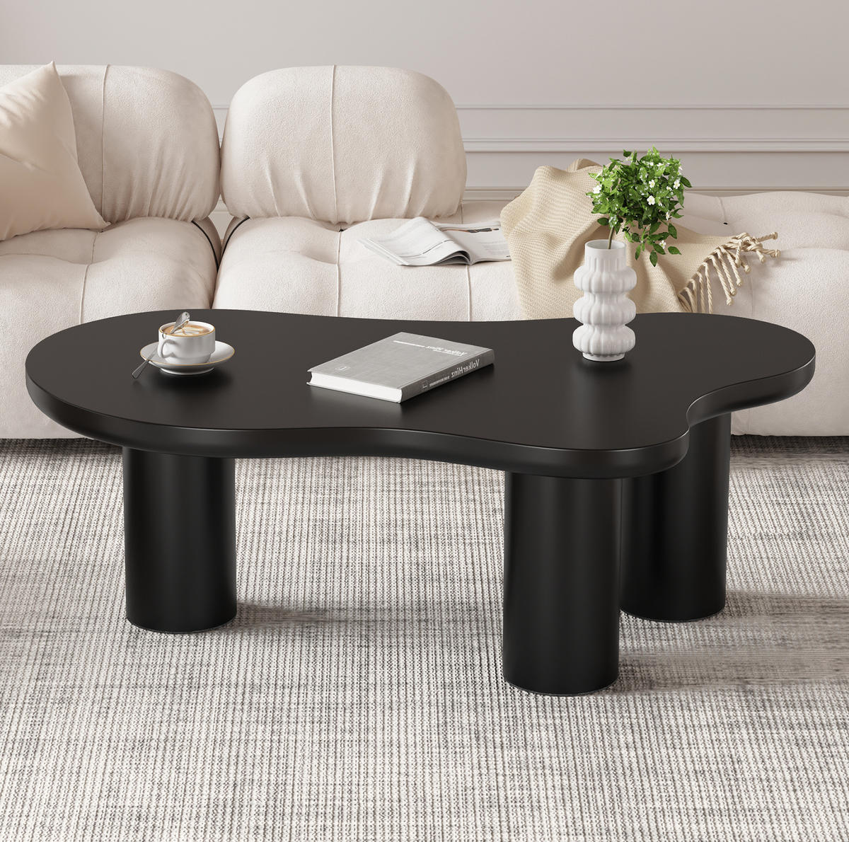 COUCHTISCH 107/66/40,5 cm in Schwarz mit MDF-Tischplatte in Wolkenform - Schwarz, Holzwerkstoff (107/66/40.5cm) - Flora Grace