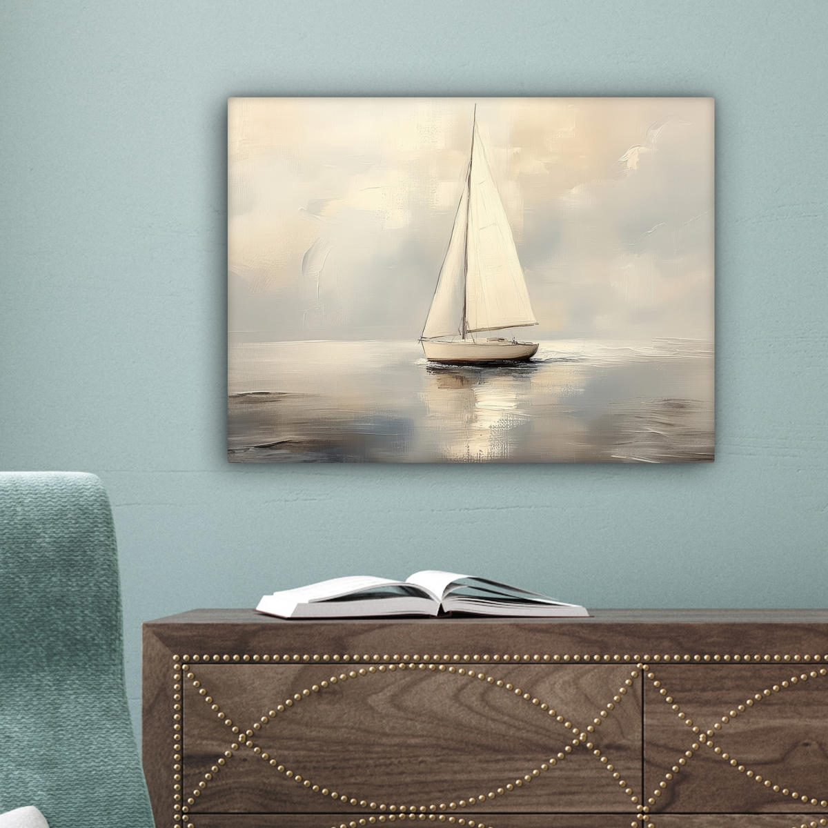 LEINWANDBILD Segelschiff - Meer - Bewölkt 40x30 cm - Creme, Textil (40/30cm) - MuchoWow