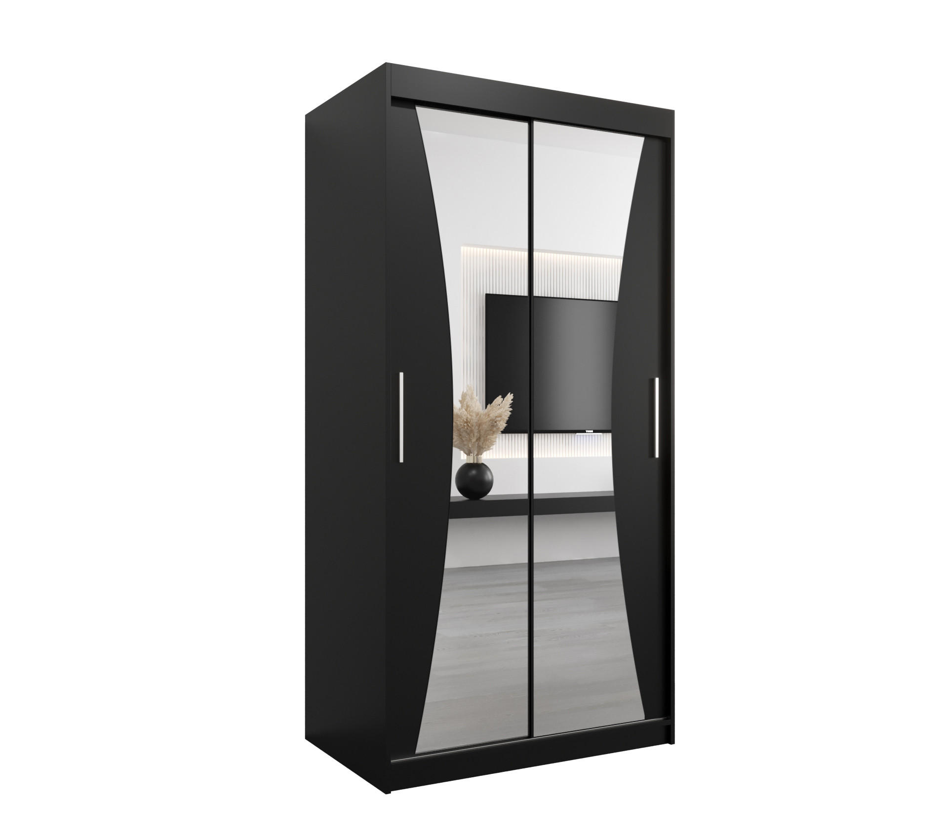 Abiks Möbel Schwebetürenschrank Schwarz, Schwarz 100x200x62 cm