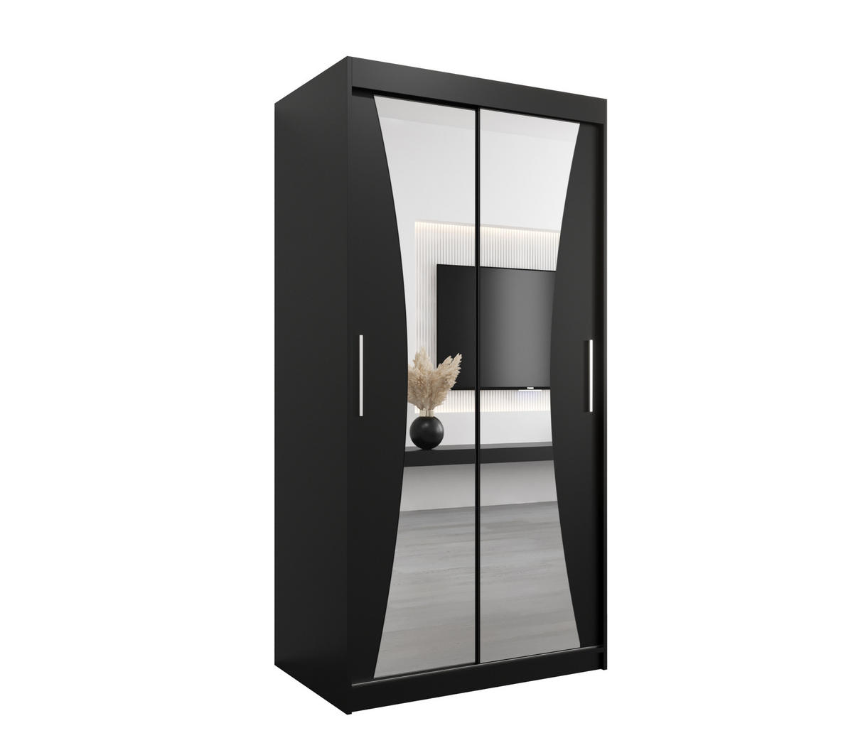 SCHWEBETÜRENSCHRANK 200/100/62 2-türig - Silberfarben/Schwarz, Holz/Kunststoff (100/200/62cm) - Abiks Möbel