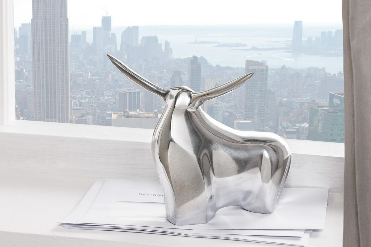 DEKORATION BIG BULL Metall Silber 15 cm - Silberfarben, Metall (16/15/11cm) - riess-ambiente