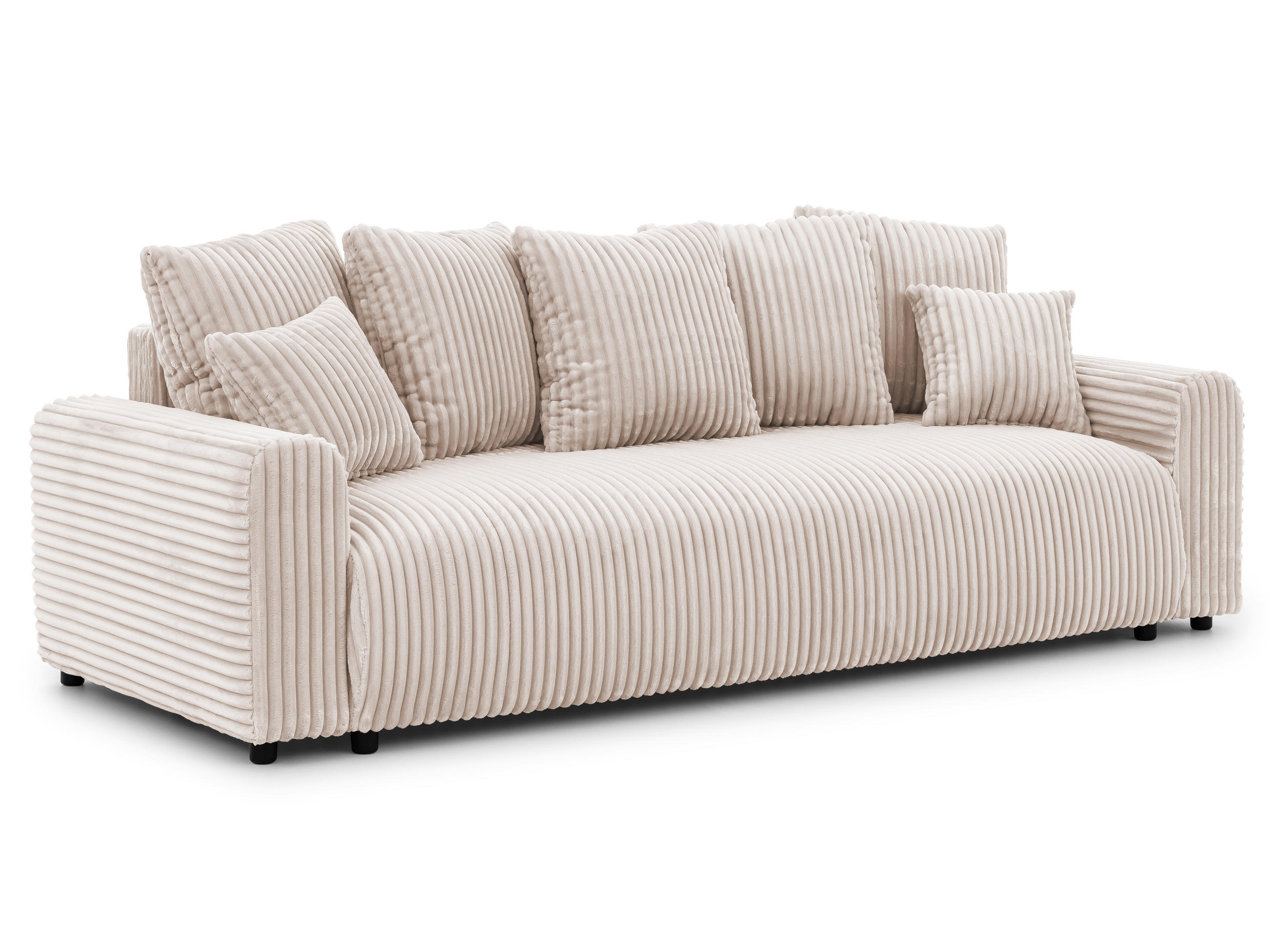 SCHLAFSOFA Calma mit Bettkasten im Bumpy-Design aus weichem Hellbeige Plüschcord - Beige/Schwarz, Holz/Kunststoff (239/88/98cm) - S-Style