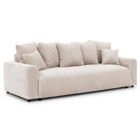 SCHLAFSOFA Calma mit Bettkasten im Bumpy-Design aus weichem Hellbeige Plüschcord - Beige/Schwarz, Holz/Kunststoff (239/88/98cm) - S-Style