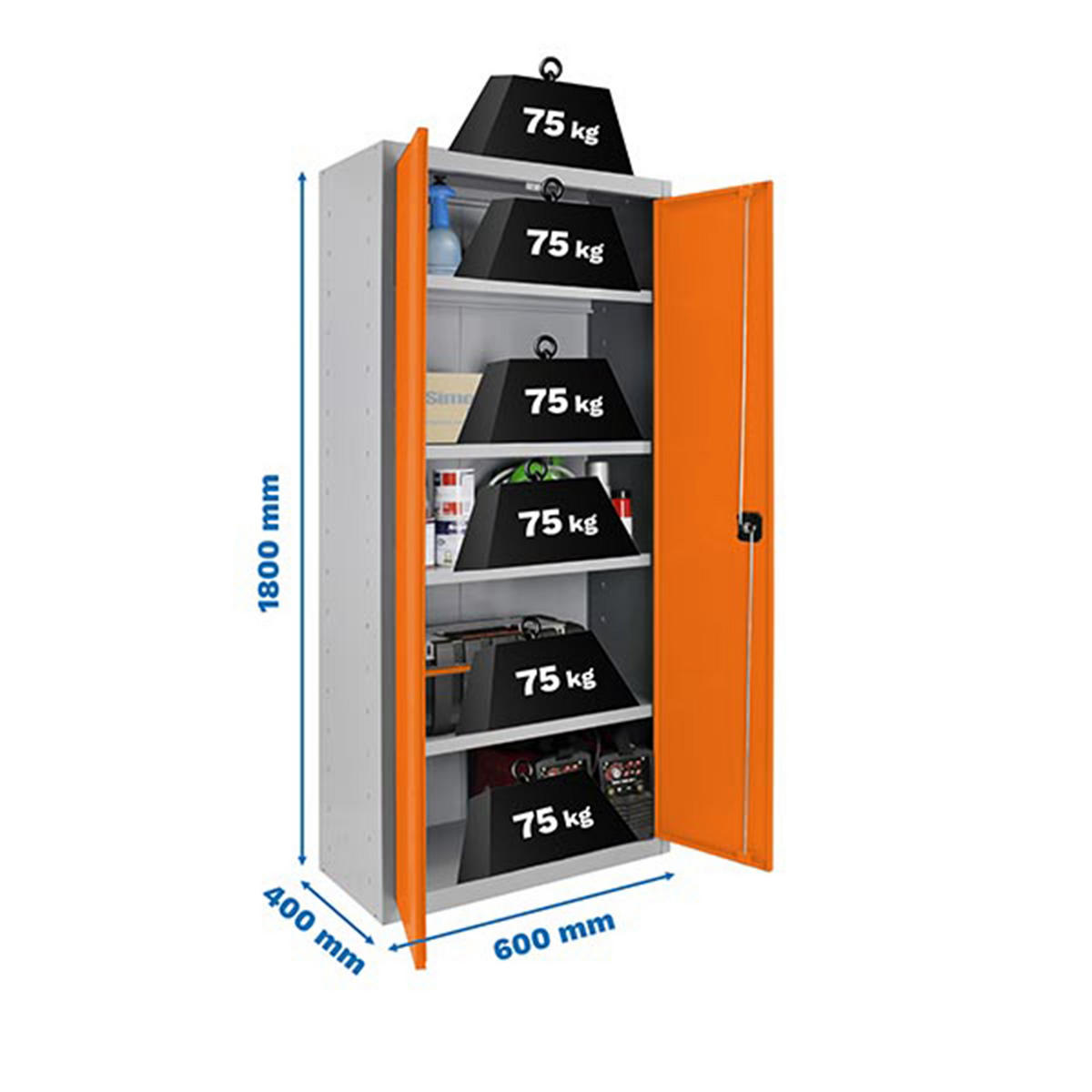 STAHLSCHRANK Amego HxBxT 180x60x40 cm 4x Fachboden Orange-Grau - Orange, Metall (60/180/40cm) - PROREGAL