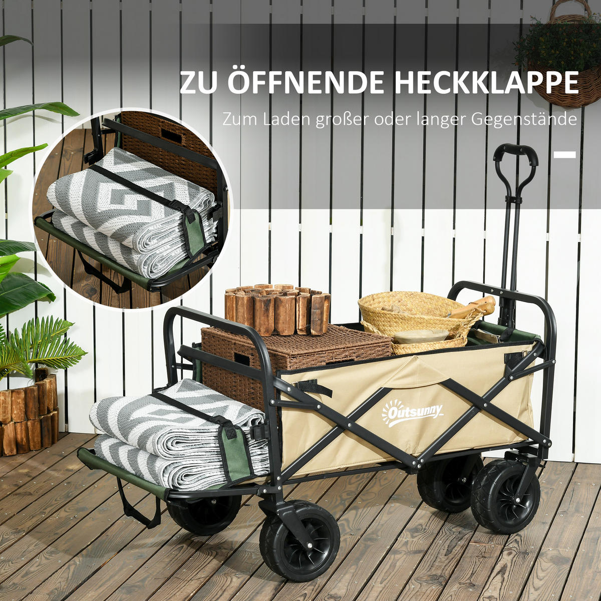 GARTENWAGEN DE-10347 faltbar 110 L, Teleskopgriff Khaki - Taupe, Metall (57/100/94cm) - ComfortXL