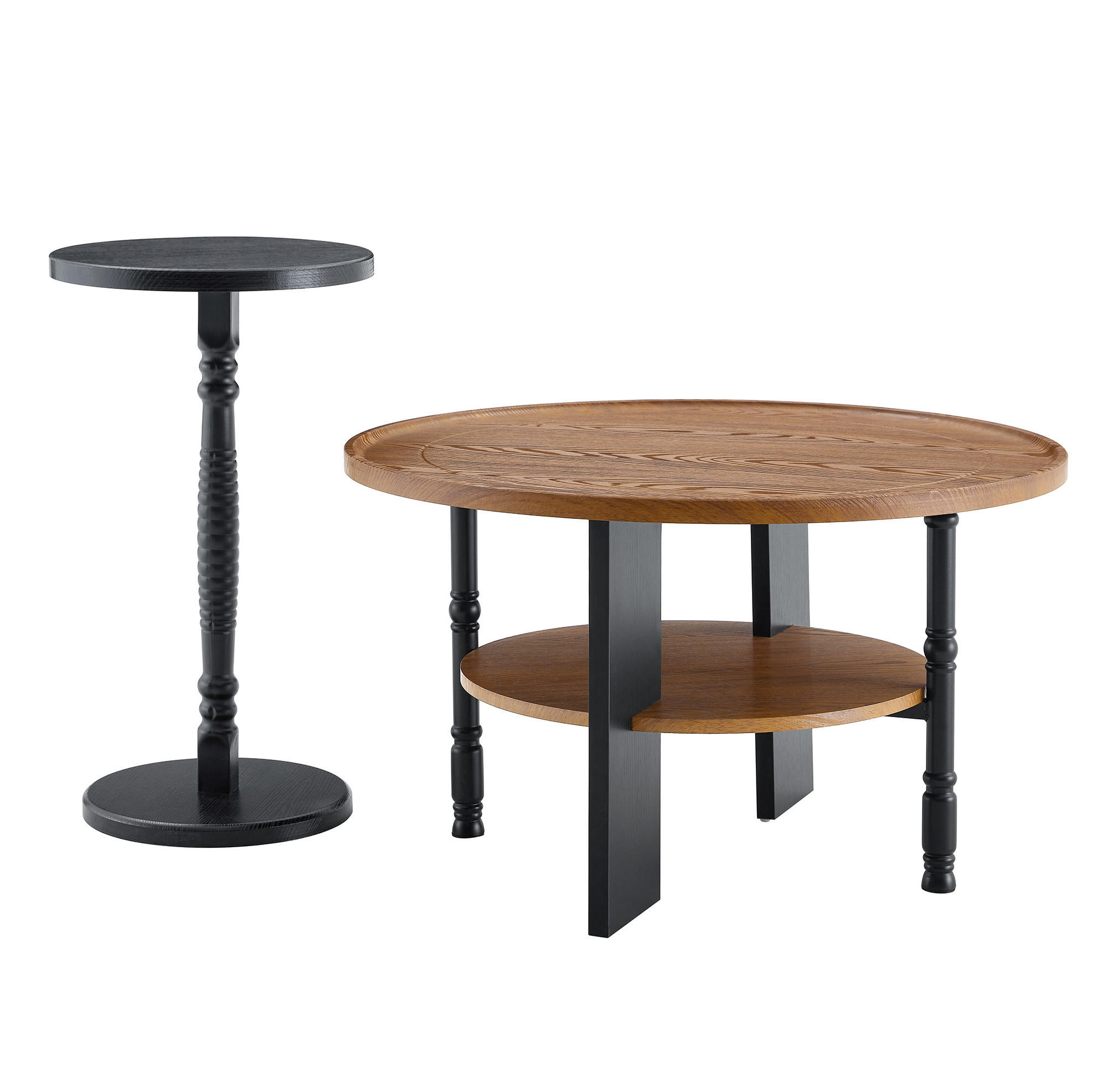 COUCHTISCH-SET Ø 80/38 cm in Nussbaum/Schwarz, 2-teilig, pflegeleichte Oberfläche - Wengefarben, Holzwerkstoff (80/80/47cm) - BEAOK