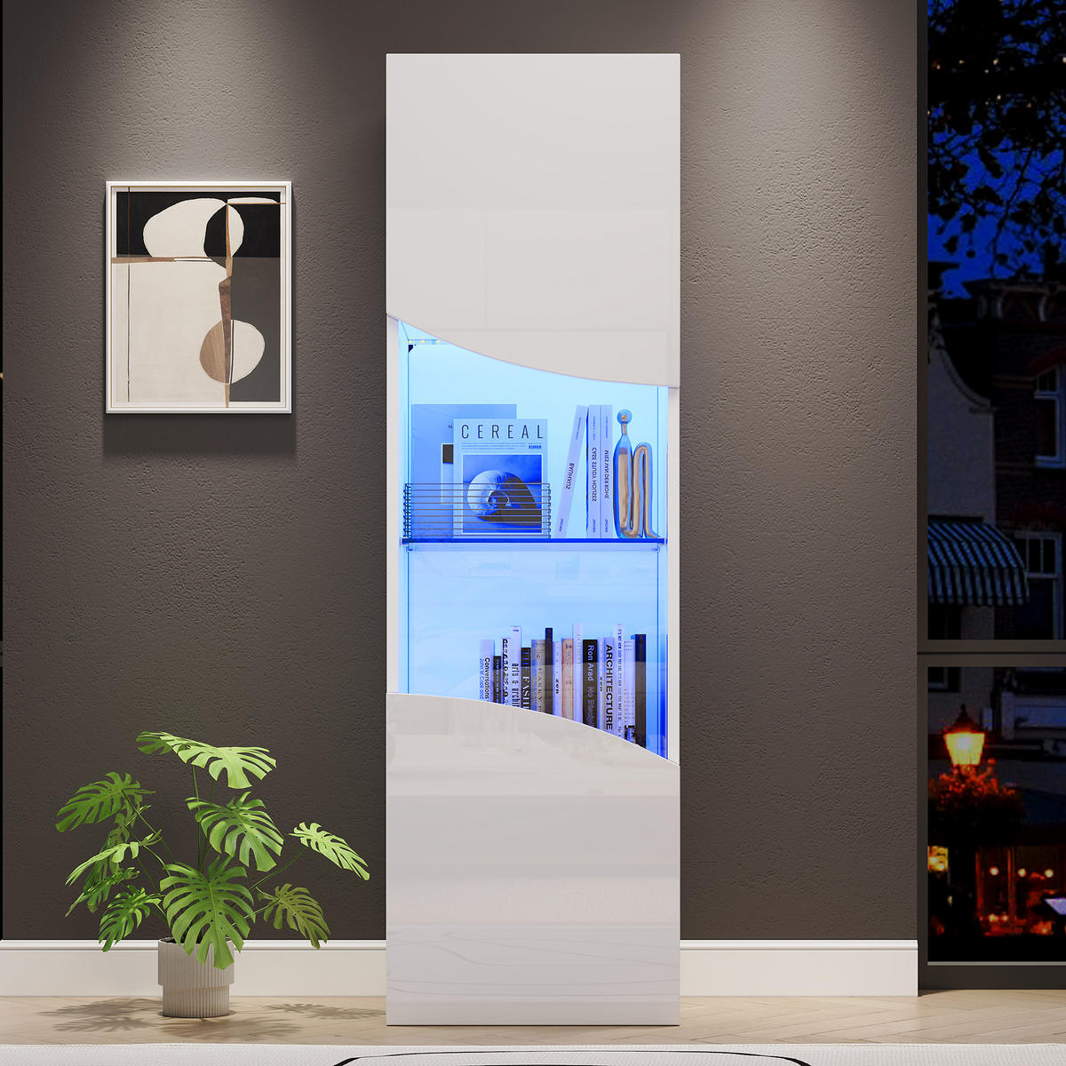 VITRINE LED Hochglanz Vitrinenschrank Glastüren 165cm Weiß - Weiß, Holzwerkstoff (35/165/50cm) - FLIEKS