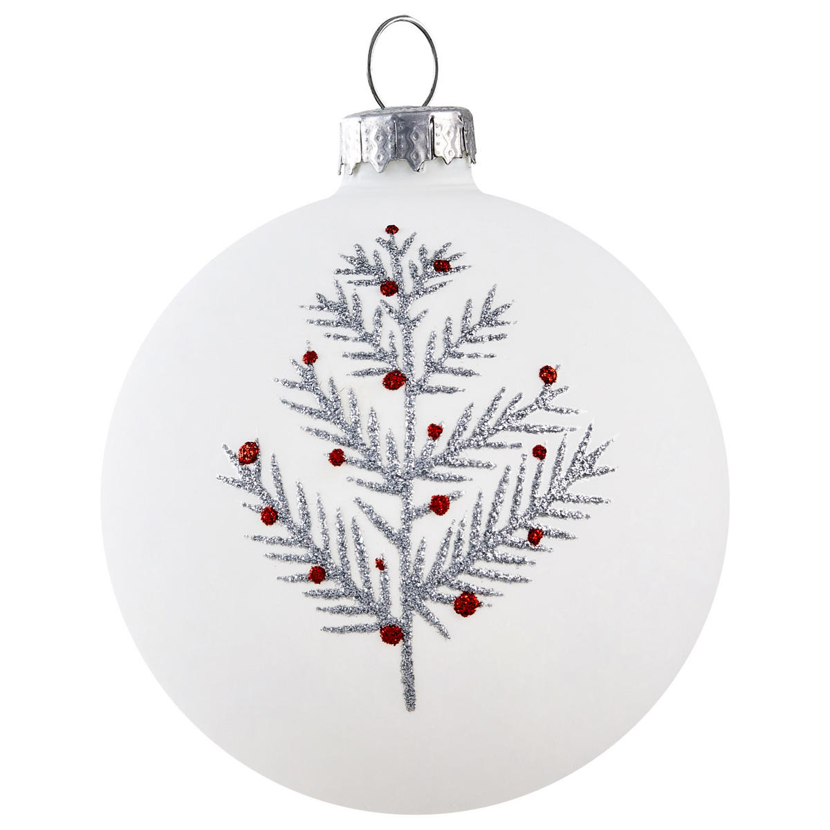 WEIHNACHTSKUGEL 50er Set Glas Rot/Weiß Snowflake - Rot/Weiß, Glas (8/14/8cm) - Beliani