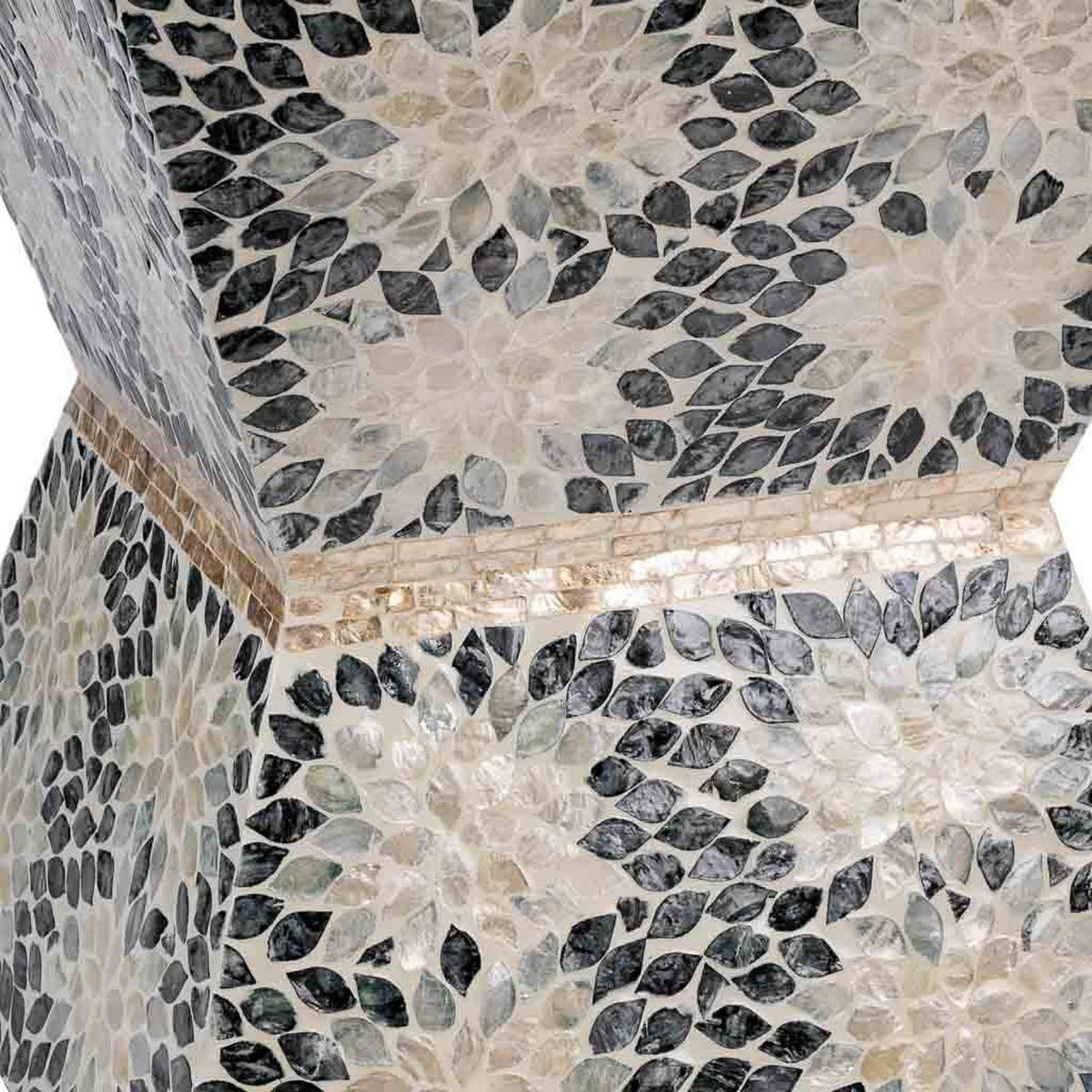 HOCKER aus Holz und Capiz, grau, 46x48cm - Grau, Holz (46/48/45cm) - Wanderlust