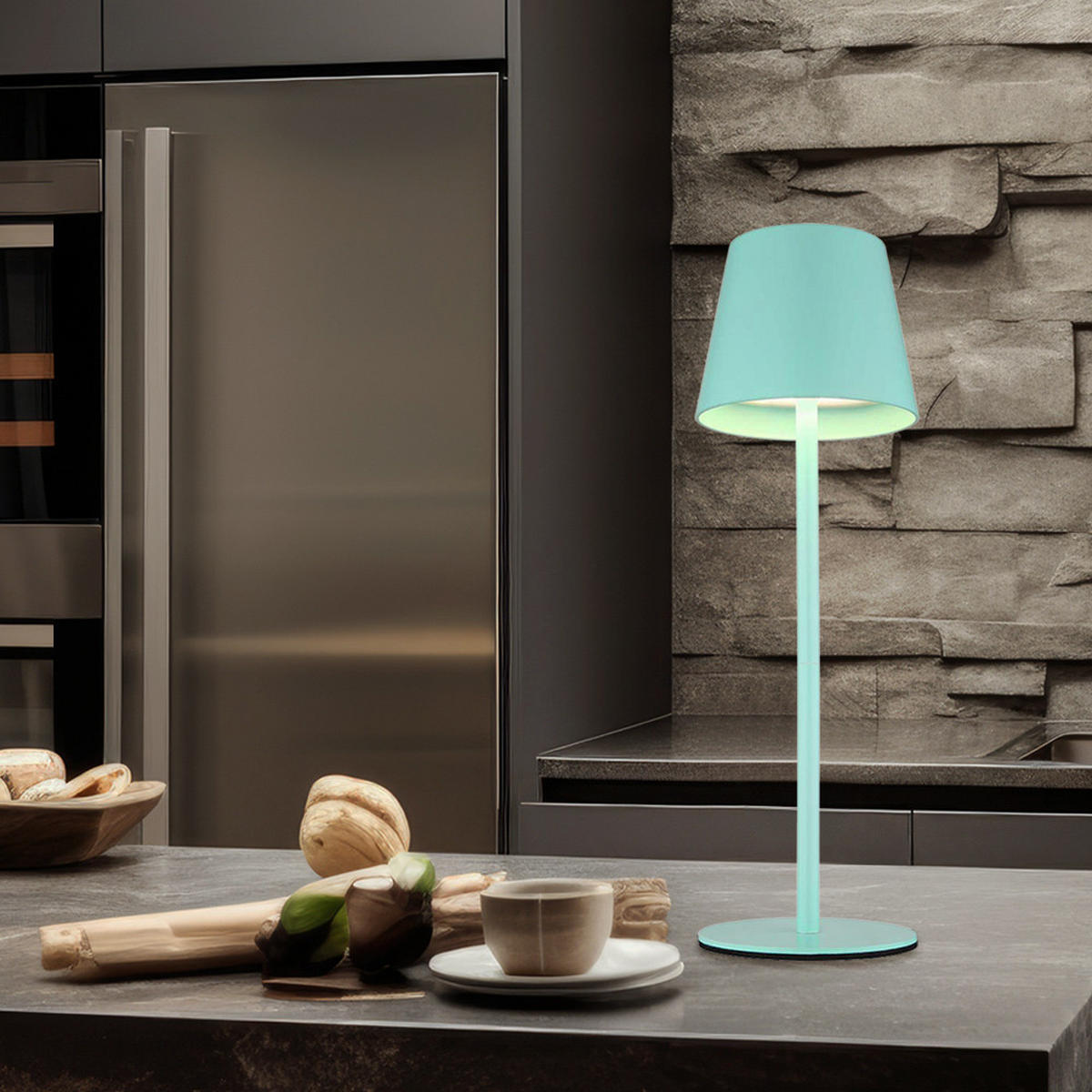 LED AUSSENLEUCHTE VANNIE I Türkis Opal - Türkis, Metall (11.5/11.5/36cm) - Globo Lighting