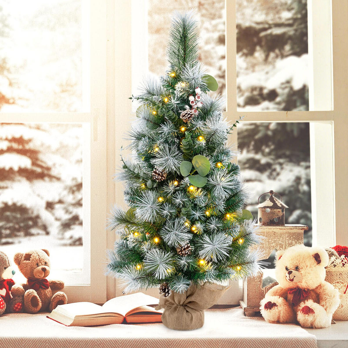 WEIHNACHTSBAUM Tisch Tannenform mit Beleuchtung 90 cm grün - Grün, Kunststoff (90cm) - COSTWAY