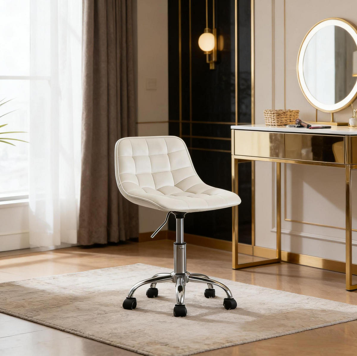 BÜROSTUHL höhenverstellbar drehbar Samt Cream White - Weiß, Metall (43/67.5/43cm) - Meubliv