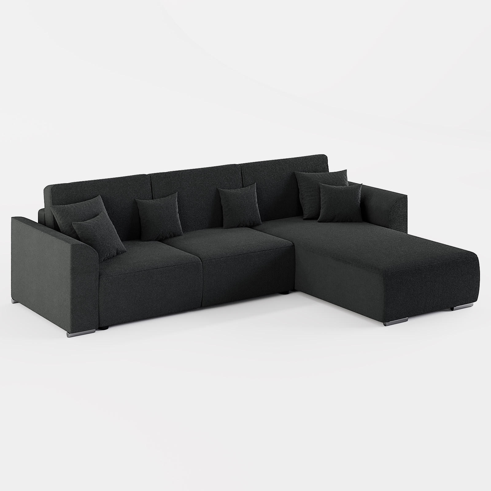 ECKSOFA LUMO L Rechts Dunkelgrau Flechtwerk-Stoff mit Schlaffunktion und Bettkasten - Dunkelgrau, Textil (293/195cm) - Barchello