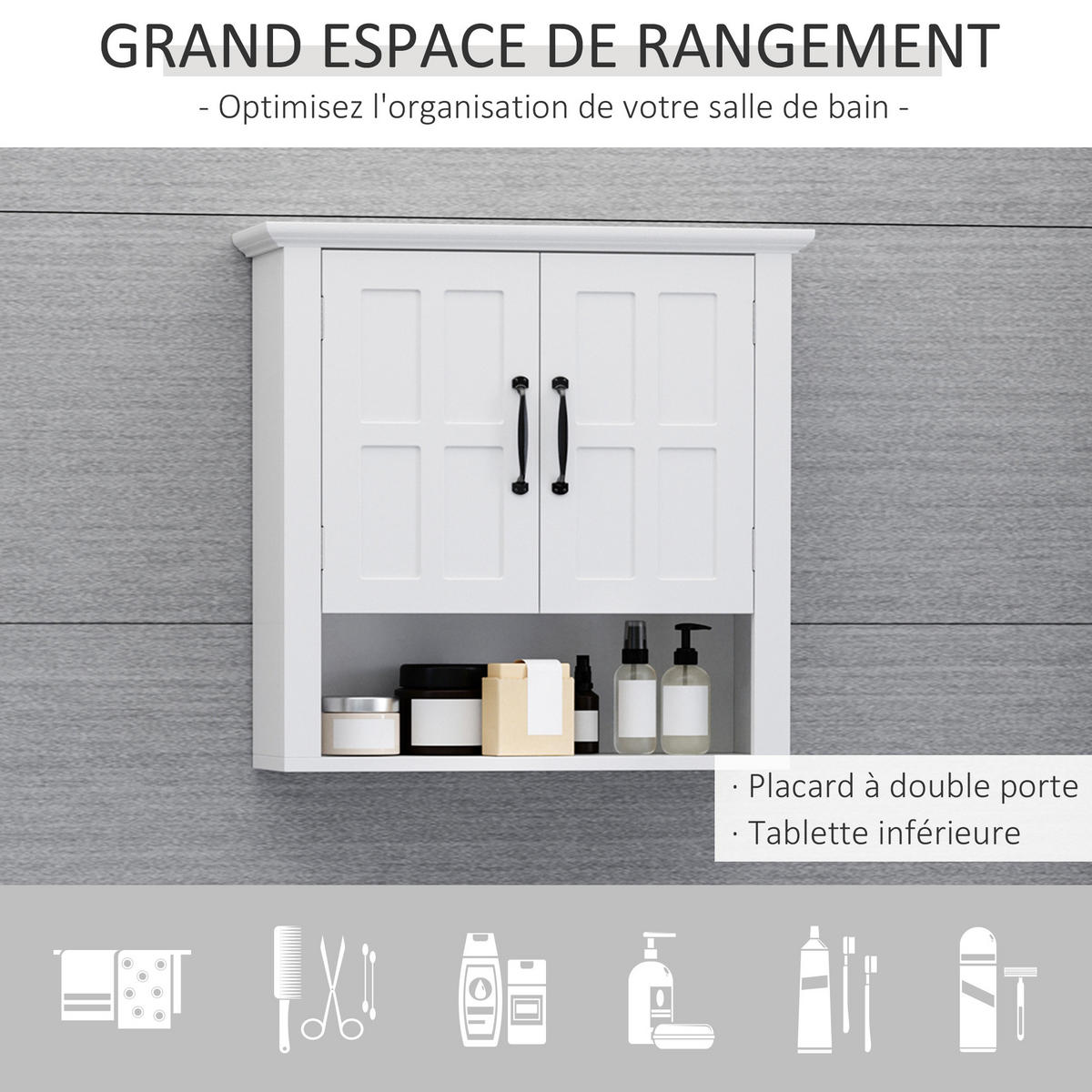HÄNGESCHRANK DE-15855 2 Türen mit 2 Einlegeböden Weiß - Weiß, Holzwerkstoff (198/58/60cm) - ComfortXL