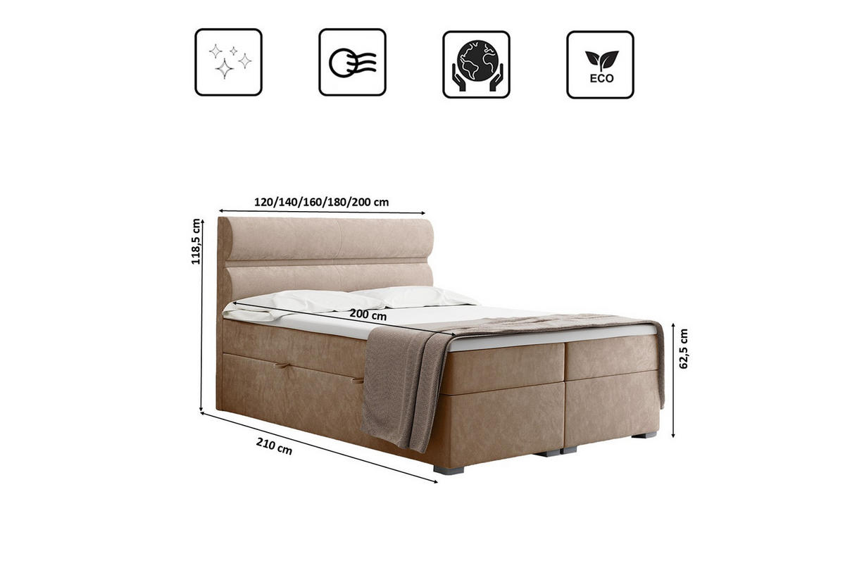 BOXBETT Mit Bettkasten, Matratze Und Topper VERA Stoff Riviera 120x200 cm Biscut H3-Bonell - Champagner, Holz/Textil (120/200cm) - Kaiser Möbel