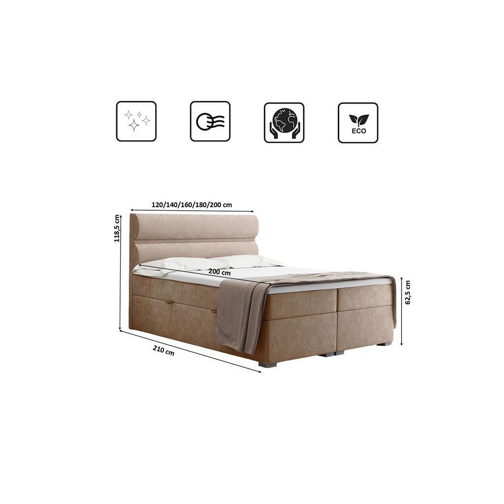 Thumbnail - Kaiser Möbel Boxbett, Champagner, Textil, 2 Schubladen, H2, Höhe ca. 20 cm, einmalig seitenverkehrt montierbar,Rechtecki...